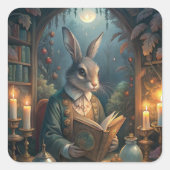 Rabbit Reading Vierkante Sticker (Voorkant)