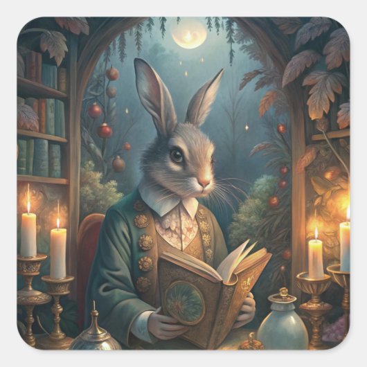 Rabbit Reading Vierkante Sticker (Voorkant)