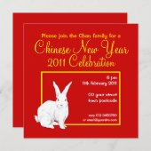 Rabbit red Chinese New Year Uitnodiging (Voorkant / Achterkant)