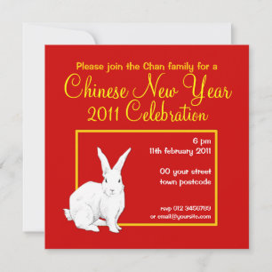 Rabbit red Chinese New Year Uitnodiging