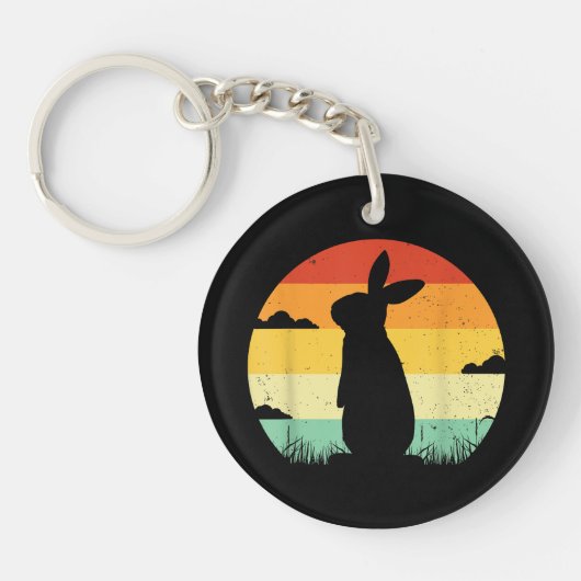 Rabbit Retro 80s Style Bunny Lover Sleutelhanger (Voorkant)