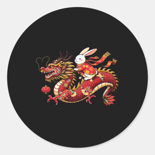 Rabbit Ride Chinese Dragon Funny Mens Womens Happy Ronde Sticker (Voorkant)
