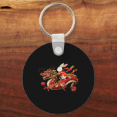 Rabbit Ride Chinese Dragon Funny Mens Womens Happy Sleutelhanger (Voorkant)