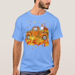 Rabbit Riding Truck Pumpkin Autumn Leaves Herfst T-shirt
