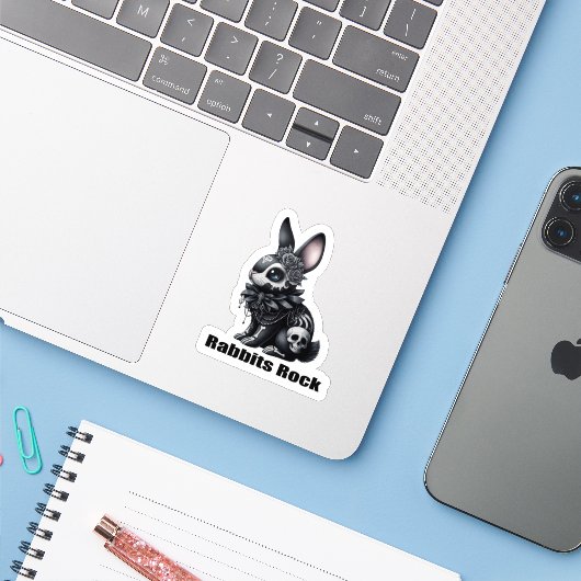 Rabbit Rock Sticker (Laptop met iPhone)