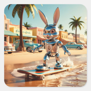 Rabbit Roller schaatsen op het strand Vierkante Sticker