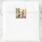 Rabbit Romance in een Daisy Field Vierkante Sticker (Tas)
