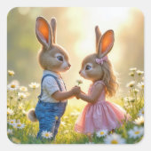 Rabbit Romance in een Daisy Field Vierkante Sticker (Voorkant)