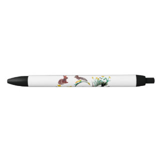 Rabbit run, Floral Animal Art Zwarte Inkt Pen