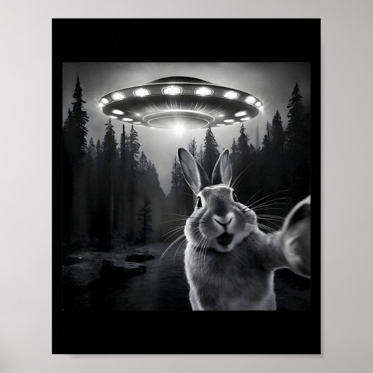 Rabbit Selfie With Ufo - Funny Bunny Graphic Alien Poster (Voorkant)