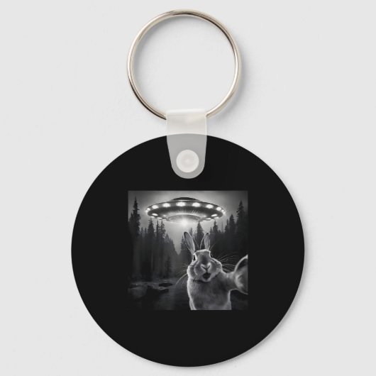 Rabbit Selfie With Ufo - Funny Bunny Graphic Alien Sleutelhanger (Voorkant)