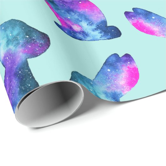 Rabbit Silhouette, Pattern, Waterverf Galaxy Cadeaupapier (Rol Hoek)