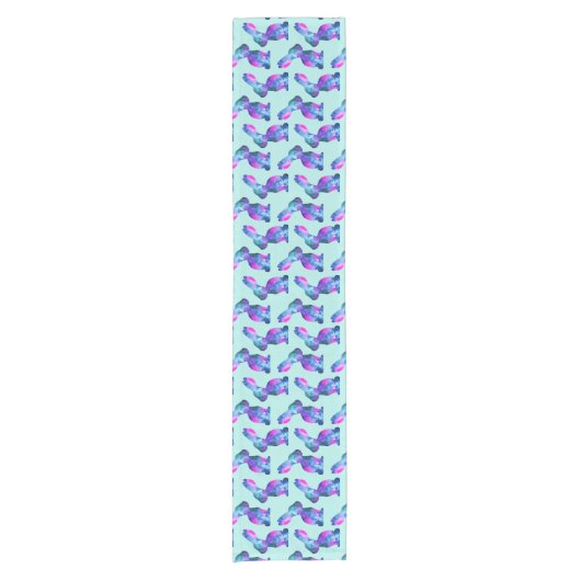Rabbit Silhouette Pattern, Waterverf Galaxy Korte Tafelloper (Voorkant)