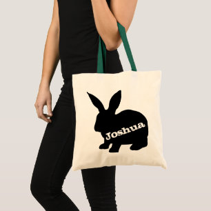 Rabbit Silhouette Personalized Name Tote Bag