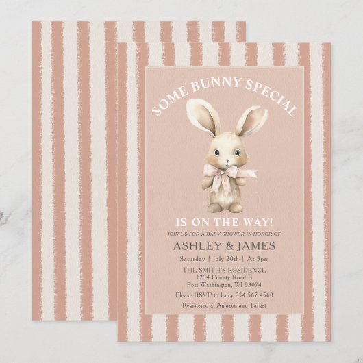 Rabbit Some Bunny is onderweg naar het Baby shower Kaart (Voorkant / Achterkant)