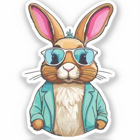 Rabbit Sticker with Jacket and Sunglasses (Voorkant)