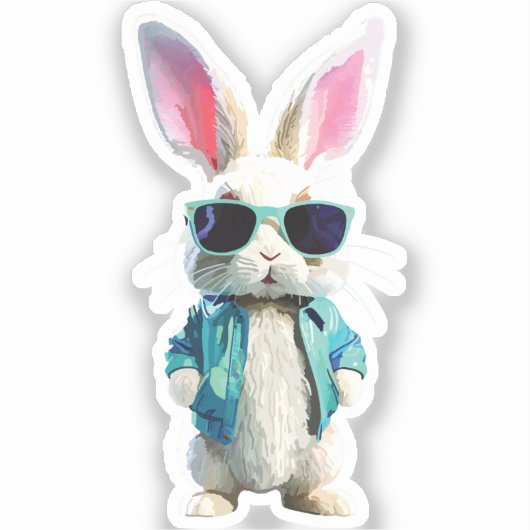 Rabbit Sticker with Jacket and Sunglasses (Voorkant)