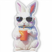 Rabbit Sticker with Sunglasses and Drink (Voorkant)