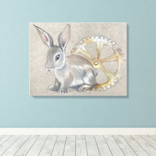 Rabbit Stretched Canvas Print (Insitu (Houten vloer))