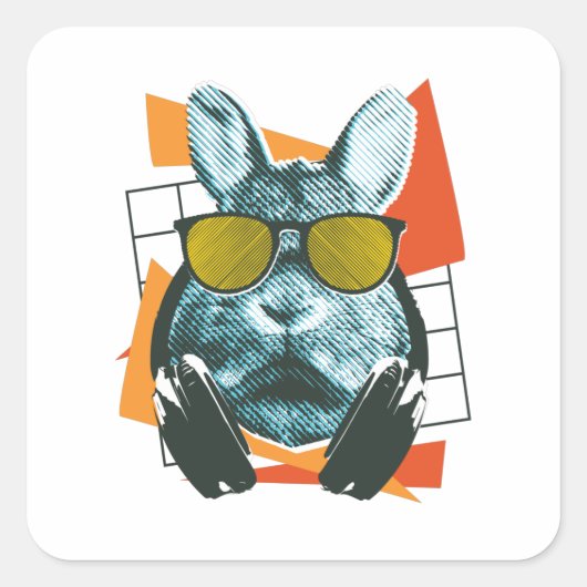 Rabbit Sunbril, Funny Bunny met zonnebril Vierkante Sticker (Voorkant)
