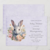 Rabbit Surrounded by Flowers Cute Baby Shower Kaart (Voorkant / Achterkant)