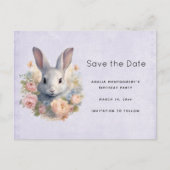 Rabbit Surrounded by Pastel Flowers Cute Aankondigingskaart (Voorkant)