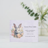 Rabbit Surrounded by Pastel Flowers Cute Aankondigingskaart (Staand voorkant)