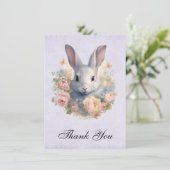 Rabbit Surrounded by Pastel Flowers Cute Bedankkaart (Staand voorkant)