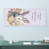 Rabbit Surrounded by Pastel Flowers Cute Birthday Spandoek (Beurs)