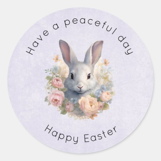 Rabbit Surrounded by Pastel Flowers Cute Easter Ronde Sticker (Voorkant)