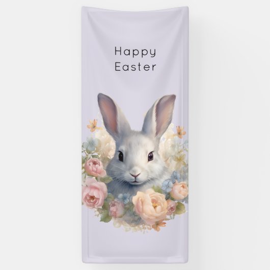 Rabbit Surrounded by Pastel Flowers Cute Easter Spandoek (Verticaal)