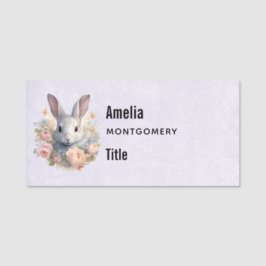 Rabbit Surrounded by Pastel Flowers Cute Naamplaatje (Voorkant)