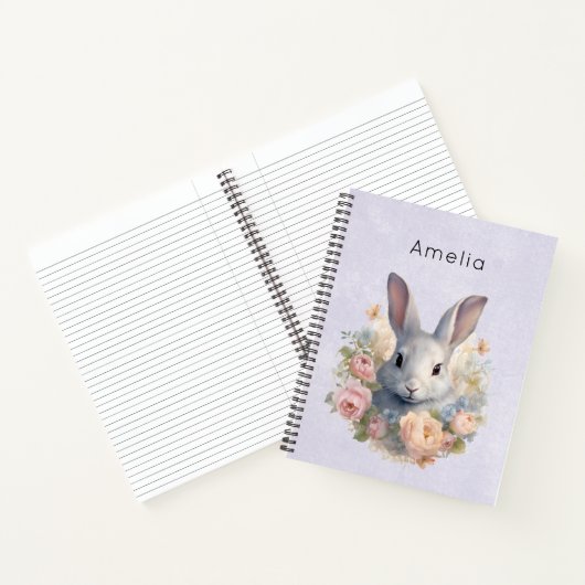 Rabbit Surrounded by Pastel Flowers Cute Notitieboek (Binnen)