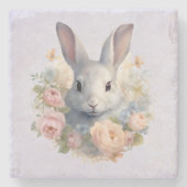  Rabbit Surrounded by Pastel Flowers Cute Stenen Onderzetter (Voorkant)