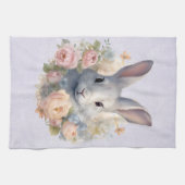 Rabbit Surrounded by Pastel Flowers Cute Theedoek (Horizontaal)