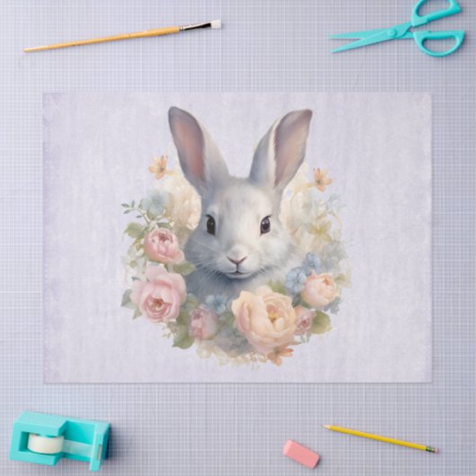 Rabbit Surrounded by Pastel Flowers Cute Tissuepapier (Craft)