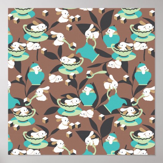 Rabbit Tea Party Pattern I Poster (Voorkant)
