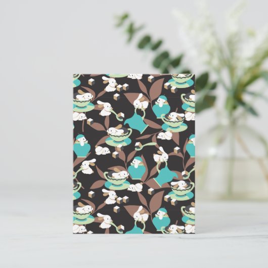 Rabbit Tea Party Pattern II Briefkaart (Staand voorkant)