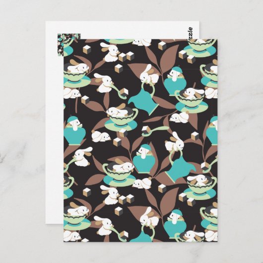 Rabbit Tea Party Pattern II Briefkaart (Voorkant / Achterkant)