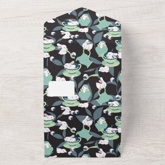 Rabbit Tea Party Pattern III All In One Uitnodiging (Buitenkant)