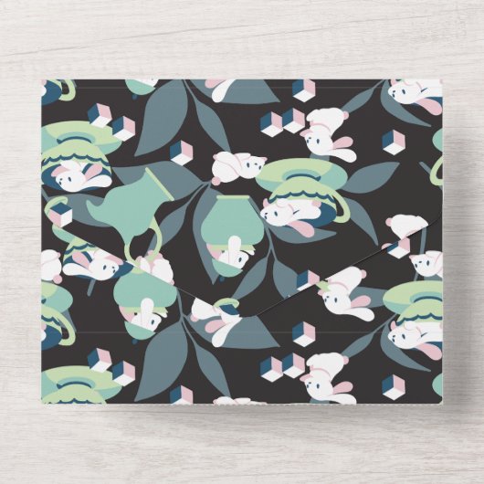 Rabbit Tea Party Pattern III All In One Uitnodiging (Achterkant)