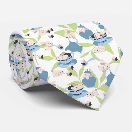 Rabbit Tea Party Pattern IV Stropdas (Opgerold)