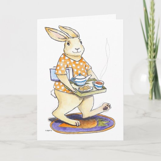 Rabbit Tea Tray Get Well card Kaart (Voorkant)