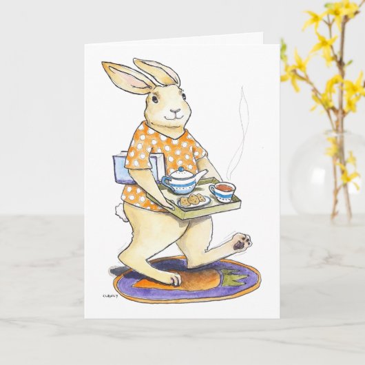 Rabbit Tea Tray Get Well card Kaart (Gele Bloem)