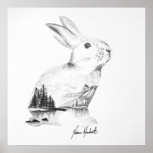 Rabbit tekenkunst print (Voorkant)