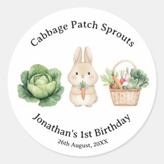  Rabbit Veggie Basket First Birthday Favor Ronde Sticker