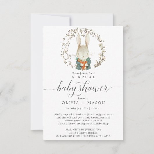  Rabbit Virtual Baby shower Invitation Boy Kaart (Voorkant)
