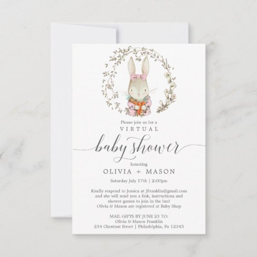  Rabbit Virtual Baby shower Invitation Kaart (Voorkant)