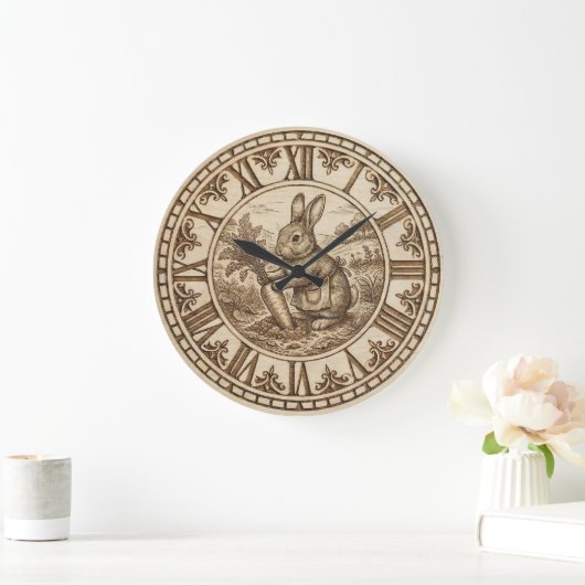 Rabbit Wall Clock – Wood-Burned Style Grote Klok (Huis)