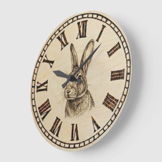 Rabbit Wall Clock | Wood-Burned Style  Grote Klok (Hoek)